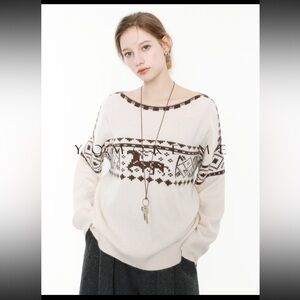 Ivory and Brown Knit Sweater